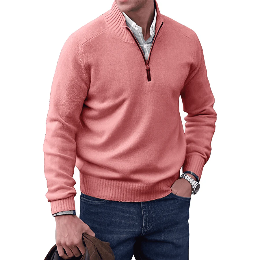 Men's Trendy Smart-Casual Zip-up Sweater - Pink