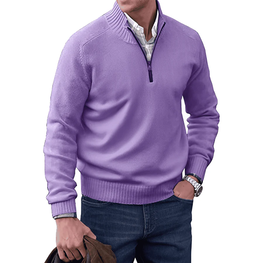 Men's Trendy Smart-Casual Zip-up Sweater - Purple