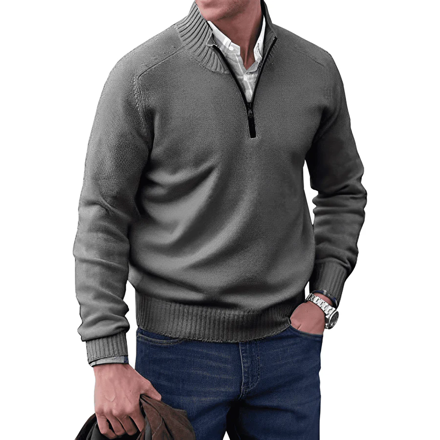 Men's Trendy Smart-Casual Zip-up Sweater - Dark Gray