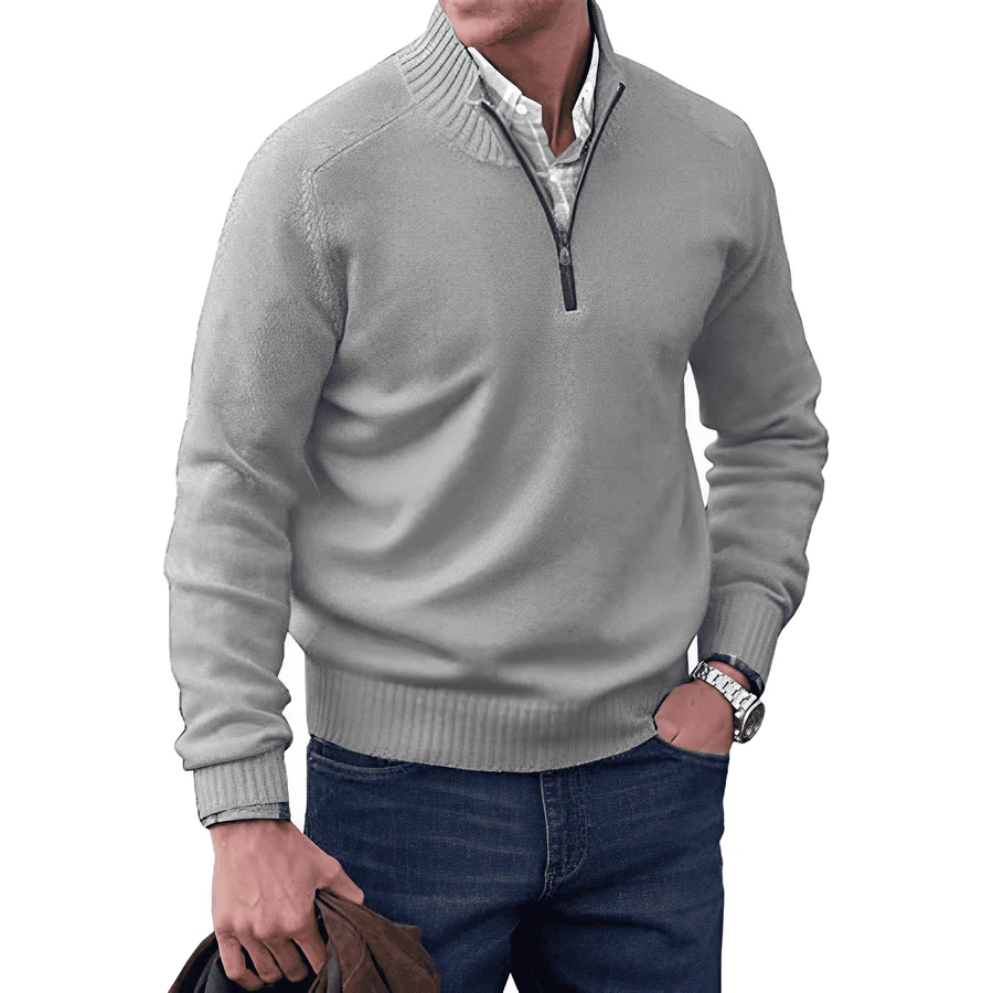 Men's Trendy Smart-Casual Zip-up Sweater - Light Gray