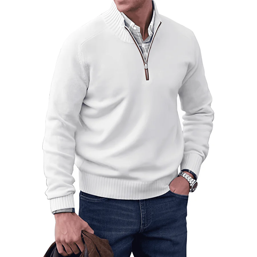 Men's Trendy Smart-Casual Zip-up Sweater - White