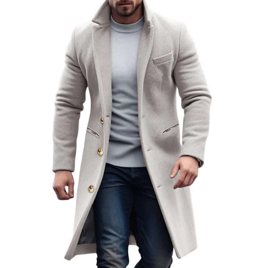 Men's Elegant Winter Long Coat - Light Gray