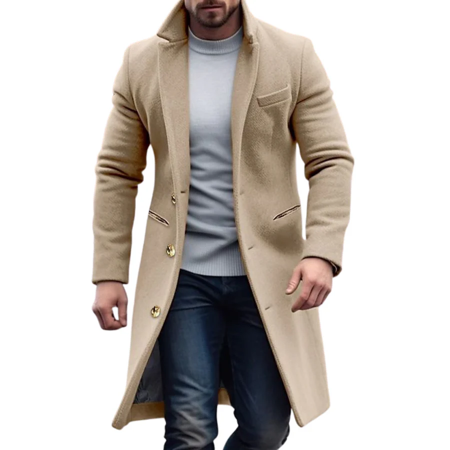 Men's Elegant Winter Long Coat - Cream