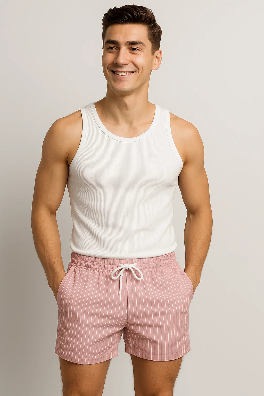 Men's Striped Casual Shorts - Pink