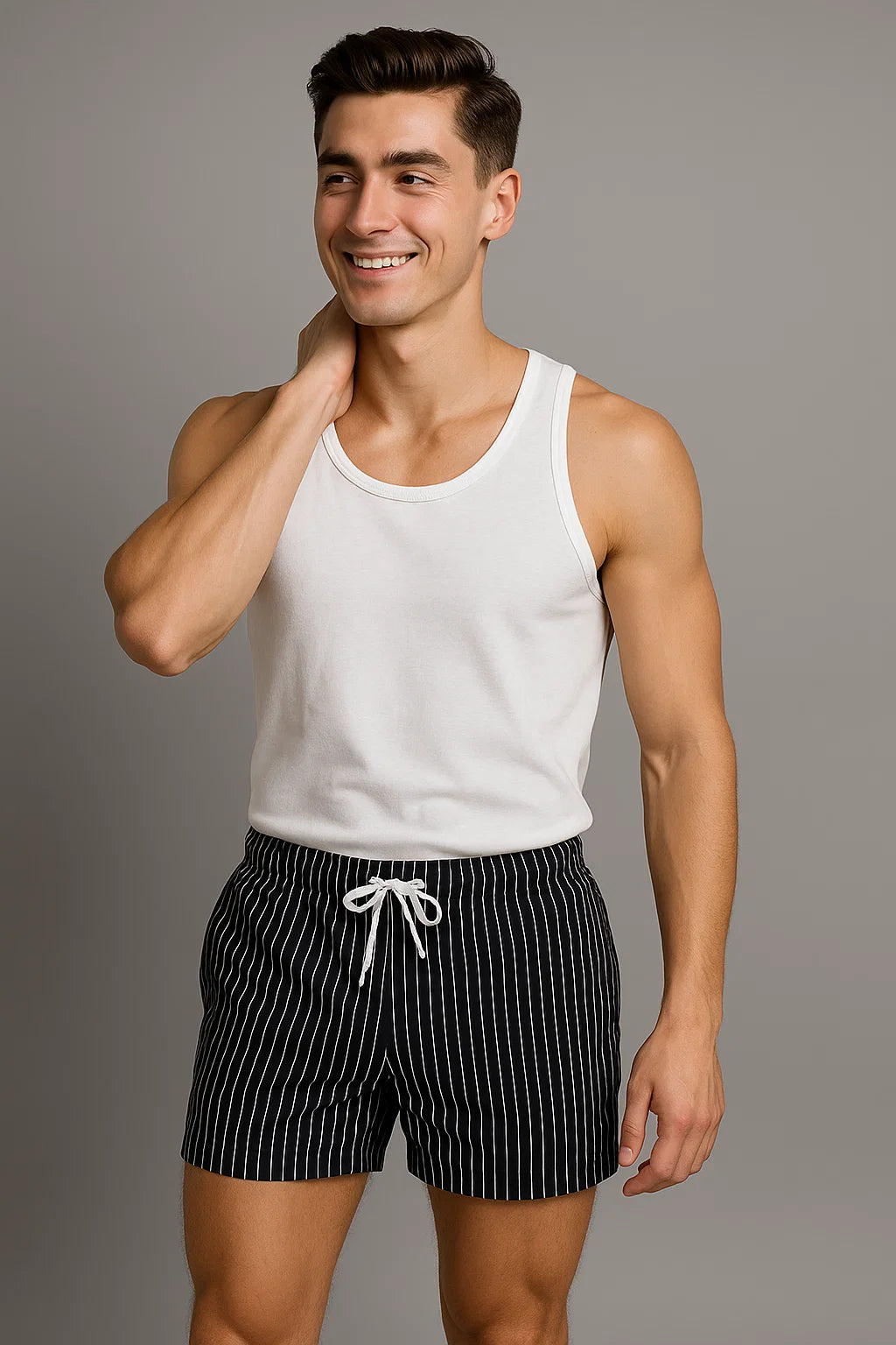 Men's Striped Casual Shorts - Black