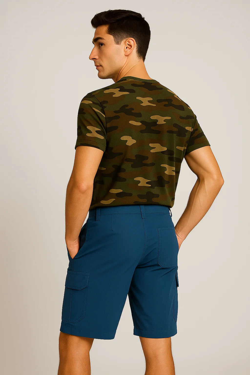 Casual Men's Multi-Pocket Cargo Shorts - Light Blue