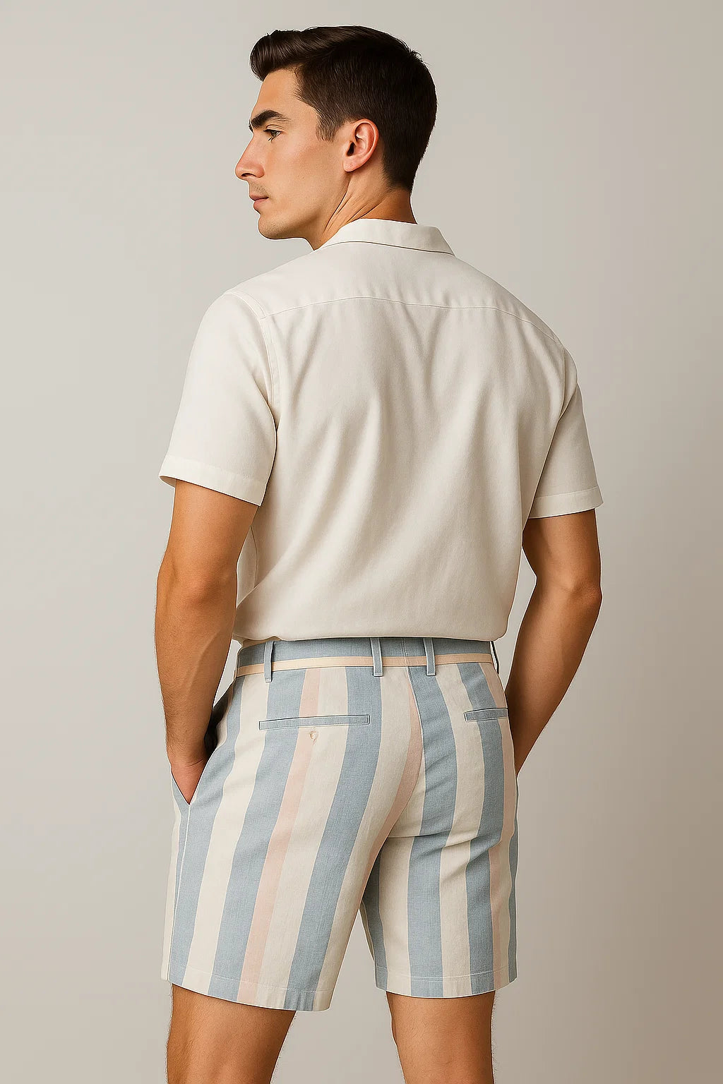 Vintage Style Men's Linen Shorts - Blue