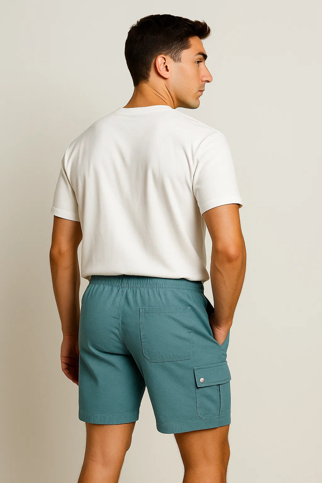 Trendy Summer Men's Linen Cargo Shorts - Light Blue