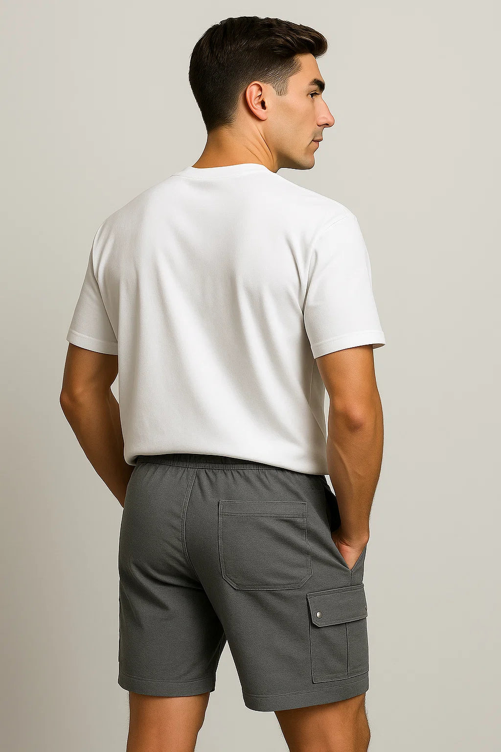 Trendy Summer Men's Linen Cargo Shorts - Dark Gray
