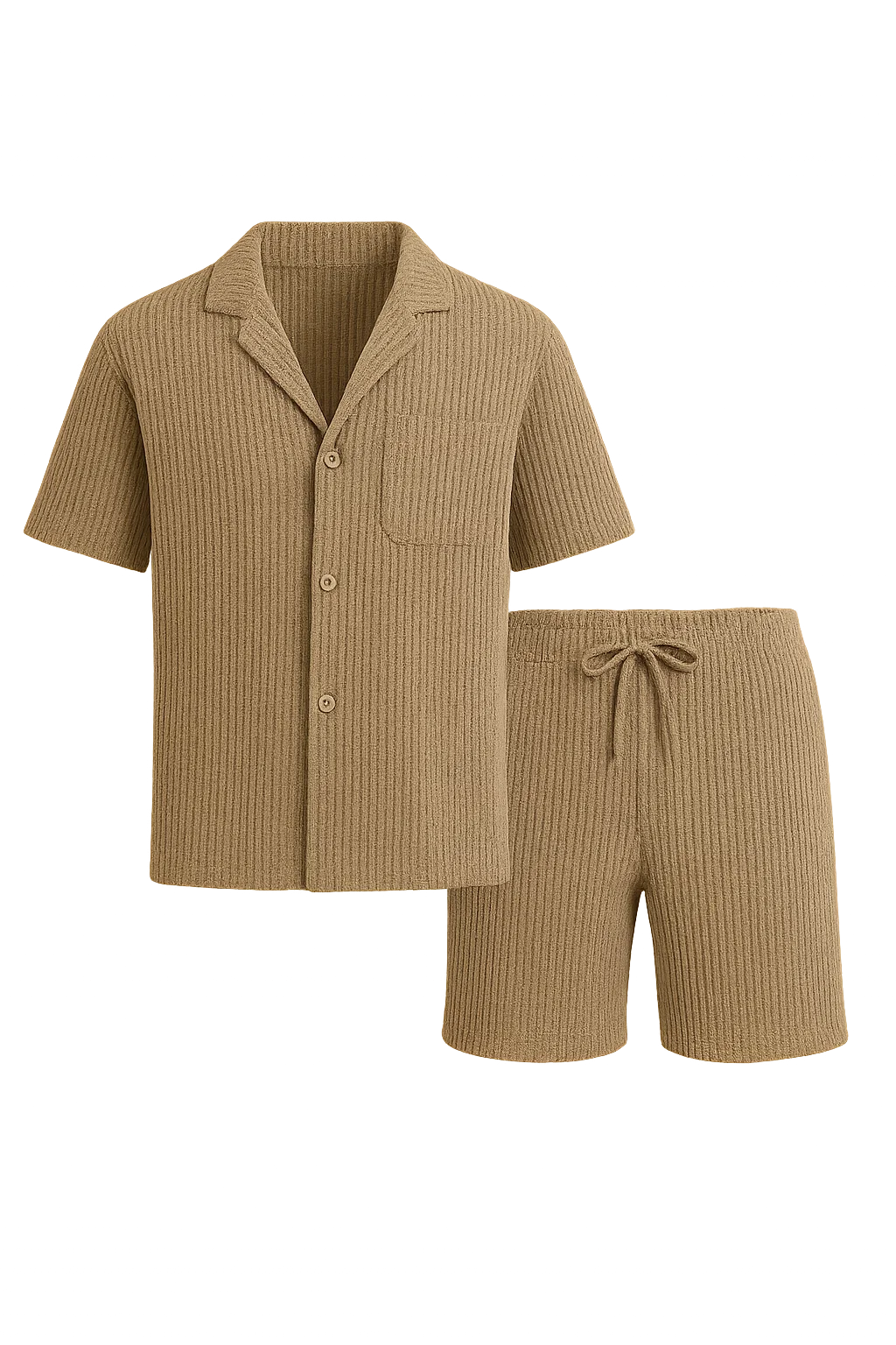 Classic Men’s Shirt and Shorts Set - Beige