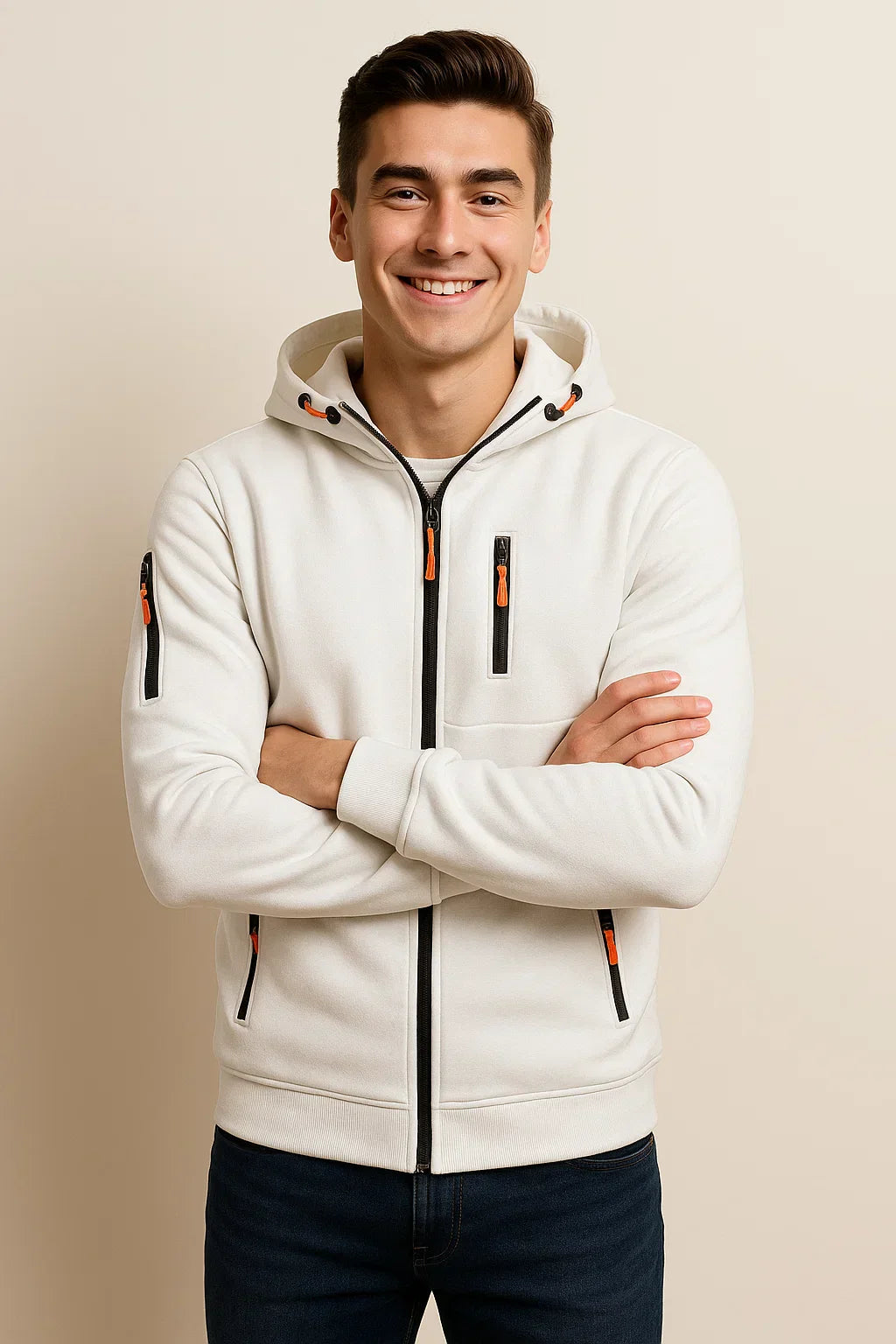Men's Classic Hoodie with Zipper - White