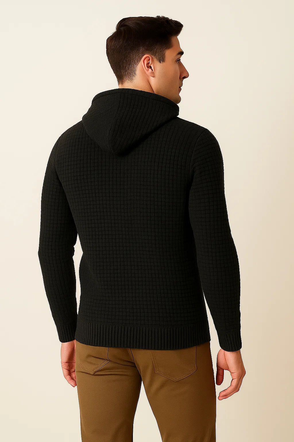 Men's Modern Style Textured Hoodie - Black