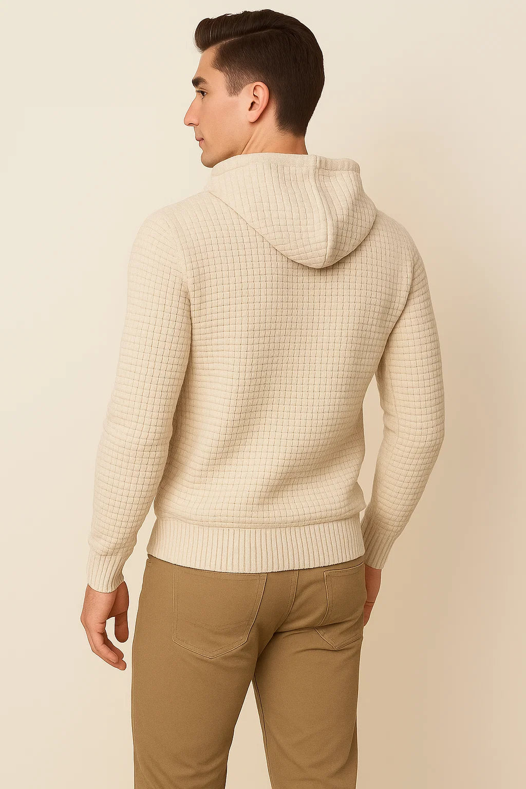 Men's Modern Style Textured Hoodie - Beige