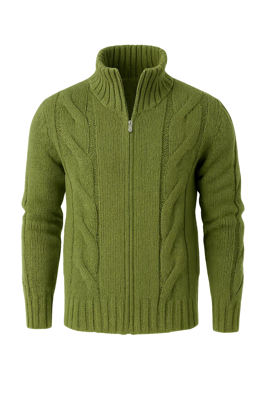 Men's Turtleneck Knitted Cardigan - Green