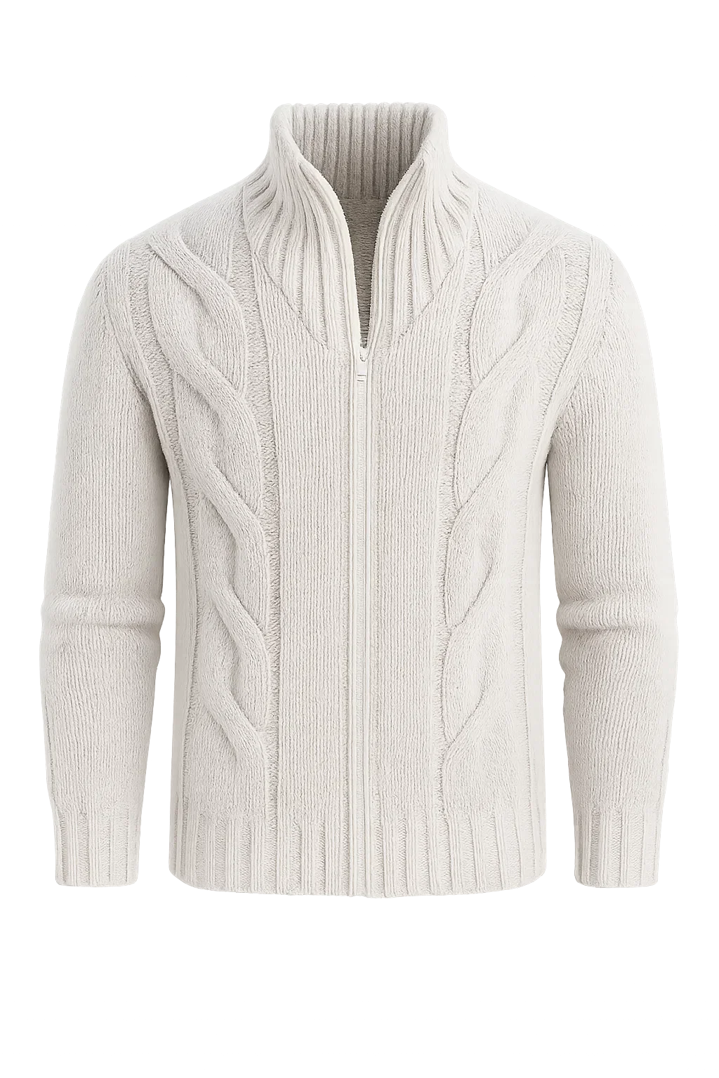 Men's Turtleneck Knitted Cardigan - White