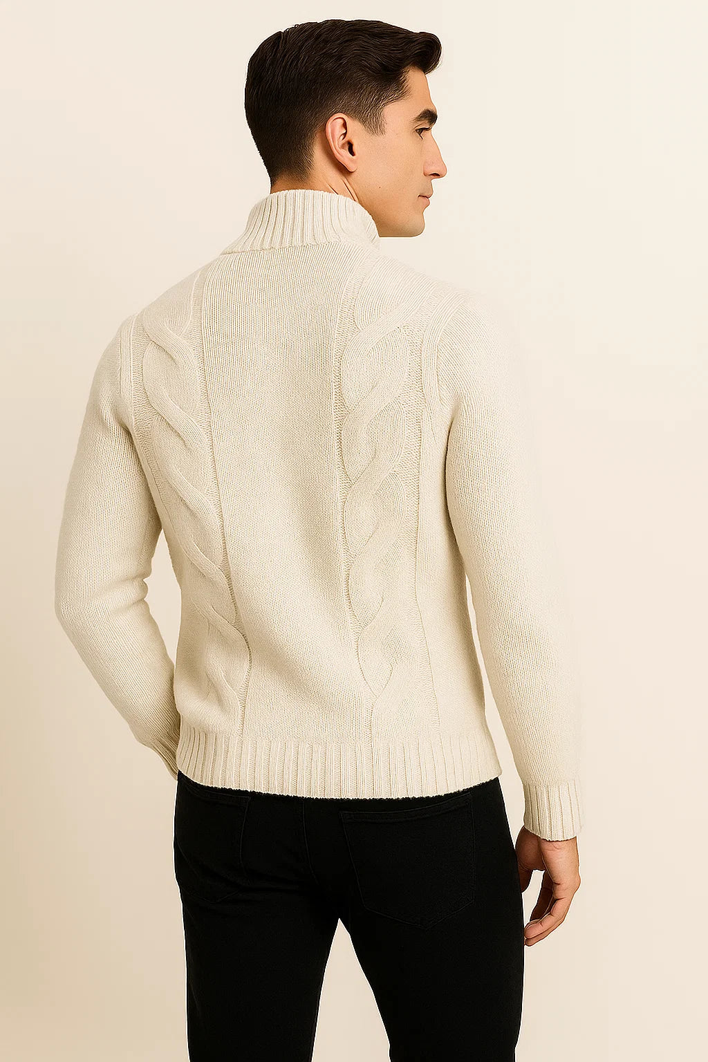 Men's Turtleneck Knitted Cardigan - White