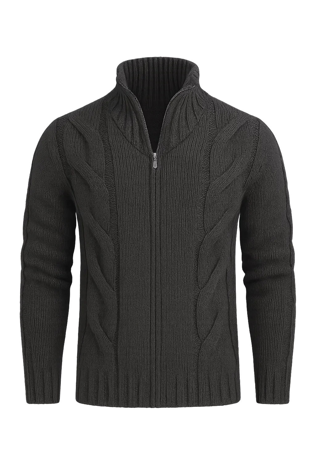 Men's Turtleneck Knitted Cardigan - Black