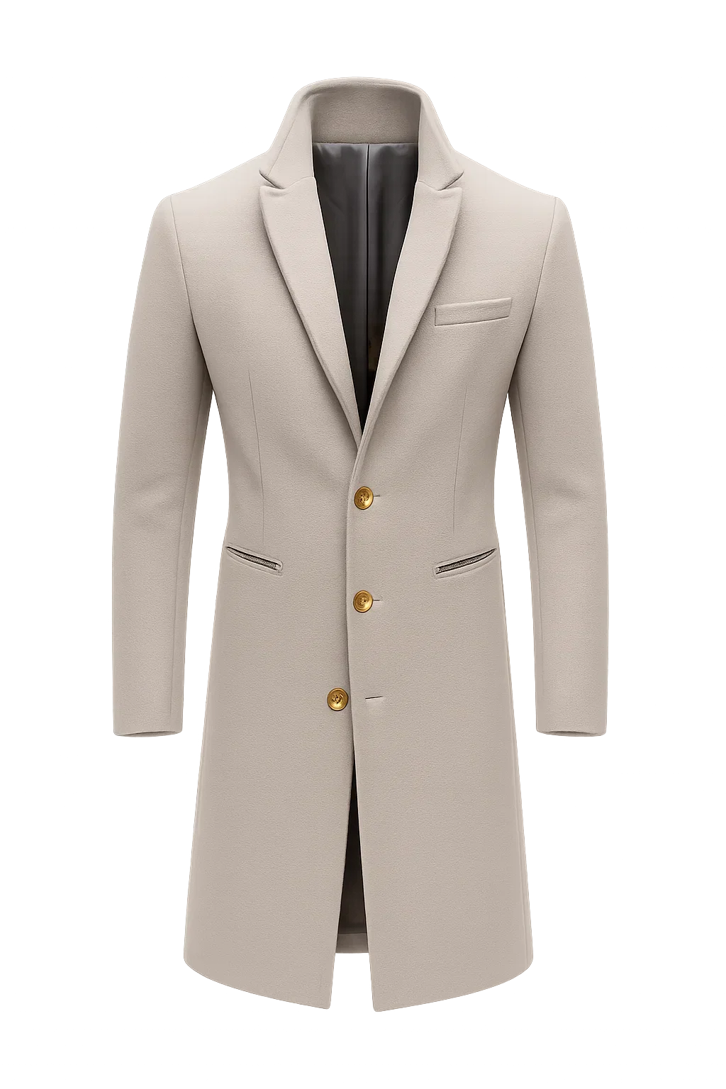 Men's Elegant Winter Long Coat - Light Gray