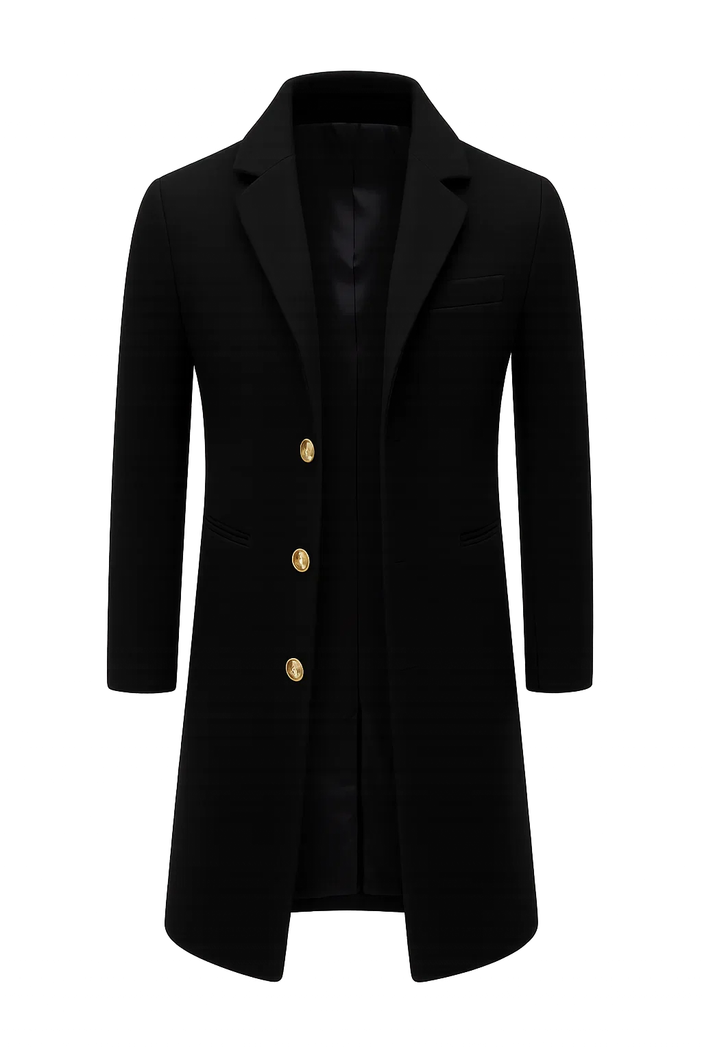 Men's Elegant Winter Long Coat - Black