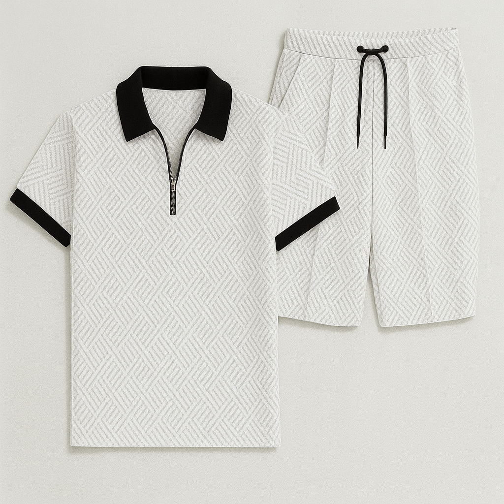 Modern Men's Casual Set with Trendy Print – White