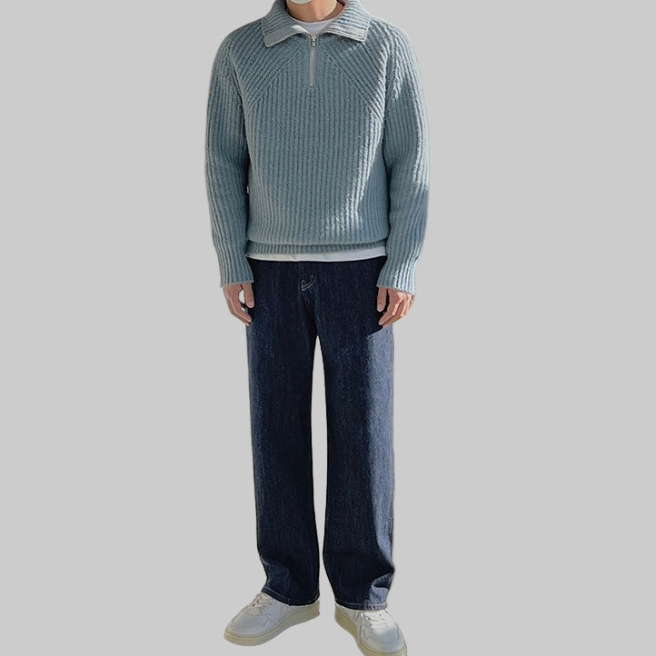 Men’s Corduroy Sweater – Textured Zip Collar & Relaxed Everyday Fit
