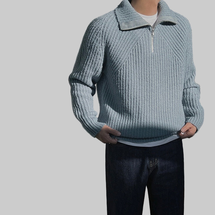 Men’s Corduroy Sweater – Textured Zip Collar & Relaxed Everyday Fit