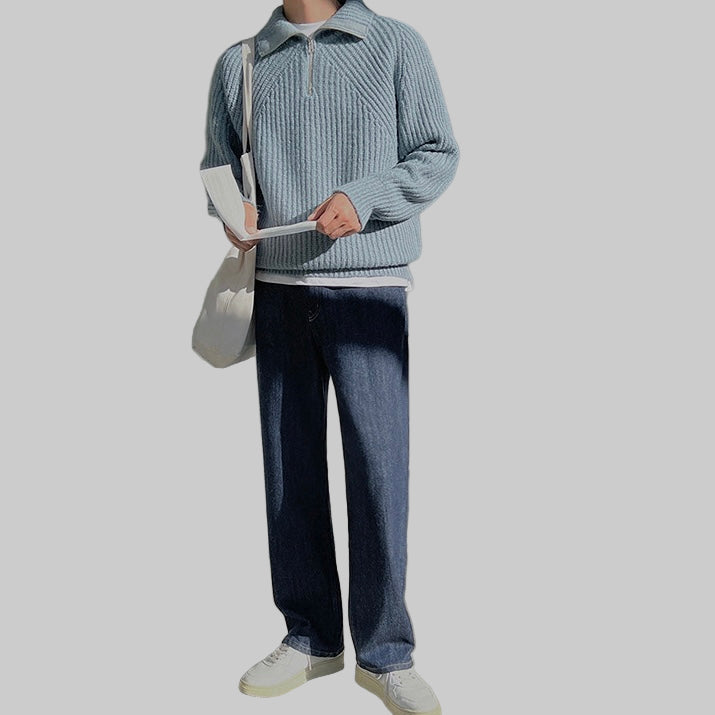Men’s Corduroy Sweater – Textured Zip Collar & Relaxed Everyday Fit