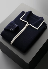 Men’s Modern Style Cardigan – Contrast Trim & Refined Zip Design