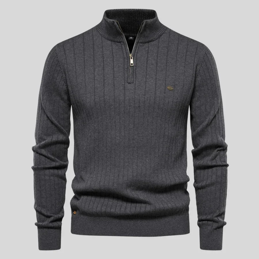 Men's Elegant Knitted Quarter-Zip Sweater - Dark Gray