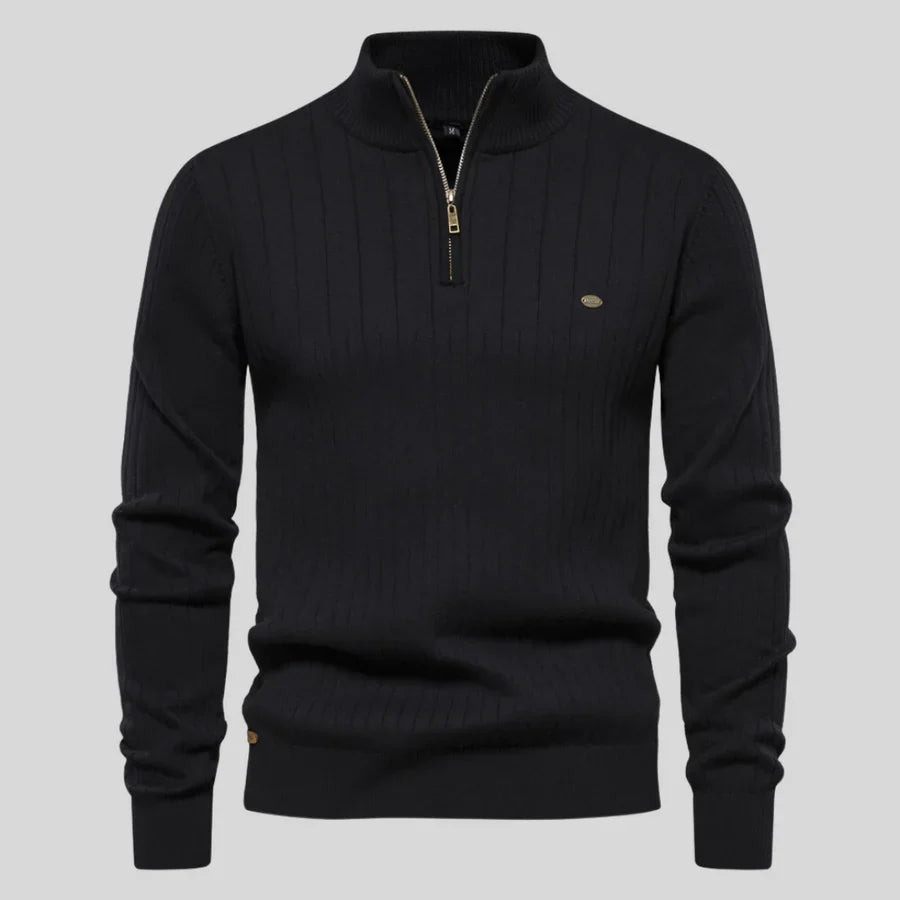 Men's Elegant Knitted Quarter-Zip Sweater - Black