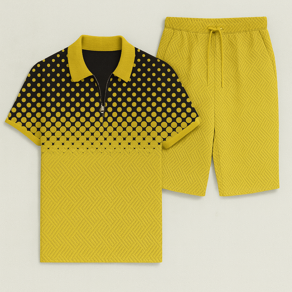 Modern Men's Casual Set with Trendy Print – Black-Yellow