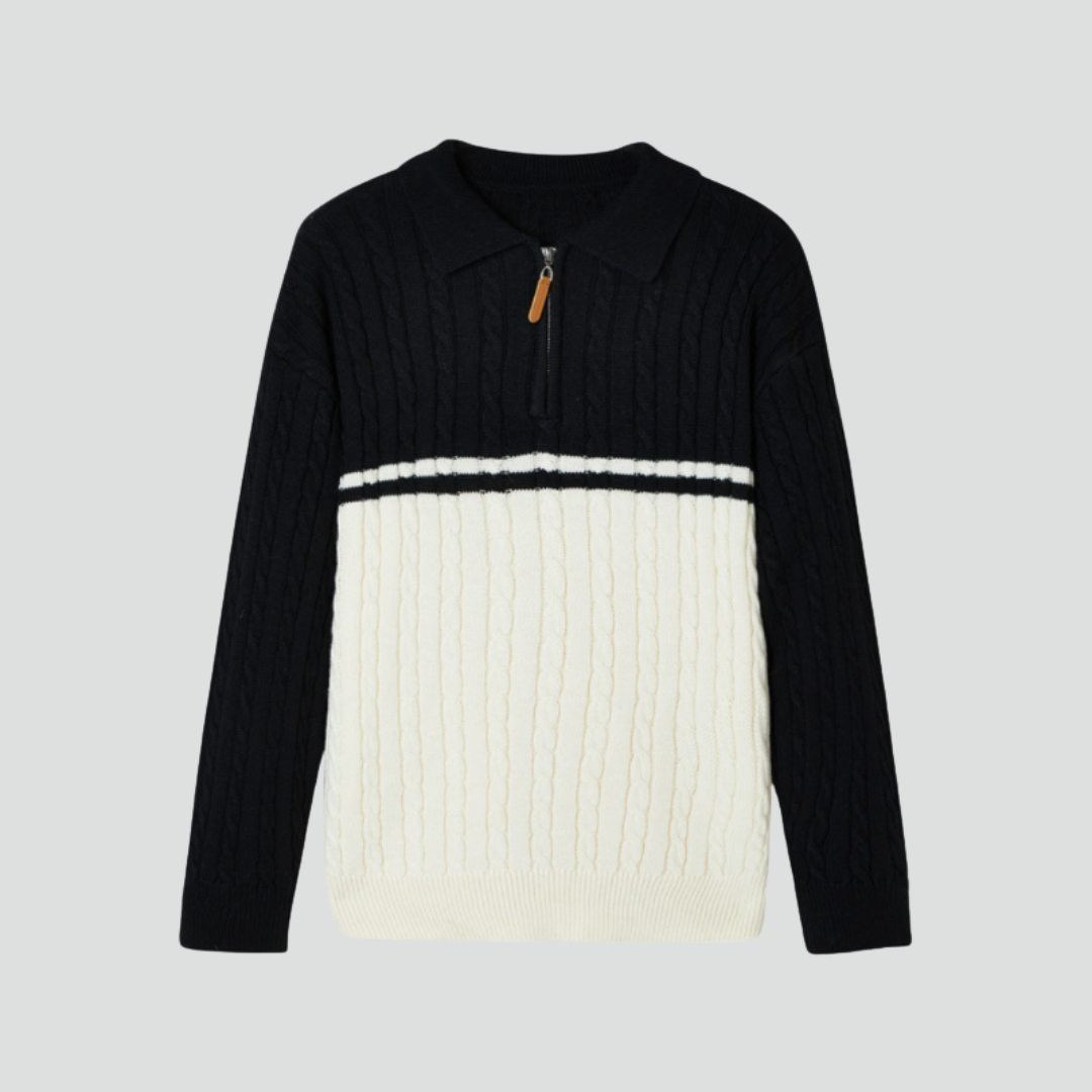 Men’s Multicolored Sweater – Two-Tone Knit Design & Classic Half-Zip Detail