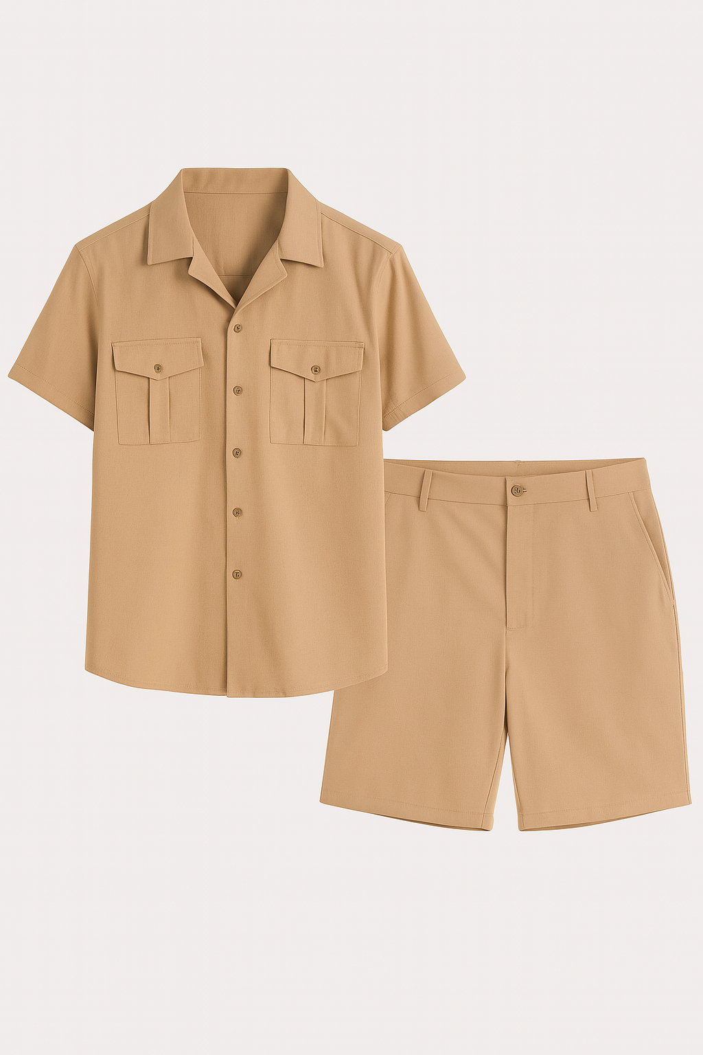 Elegant Men’s Polo & Shorts Set - Dark Khaki