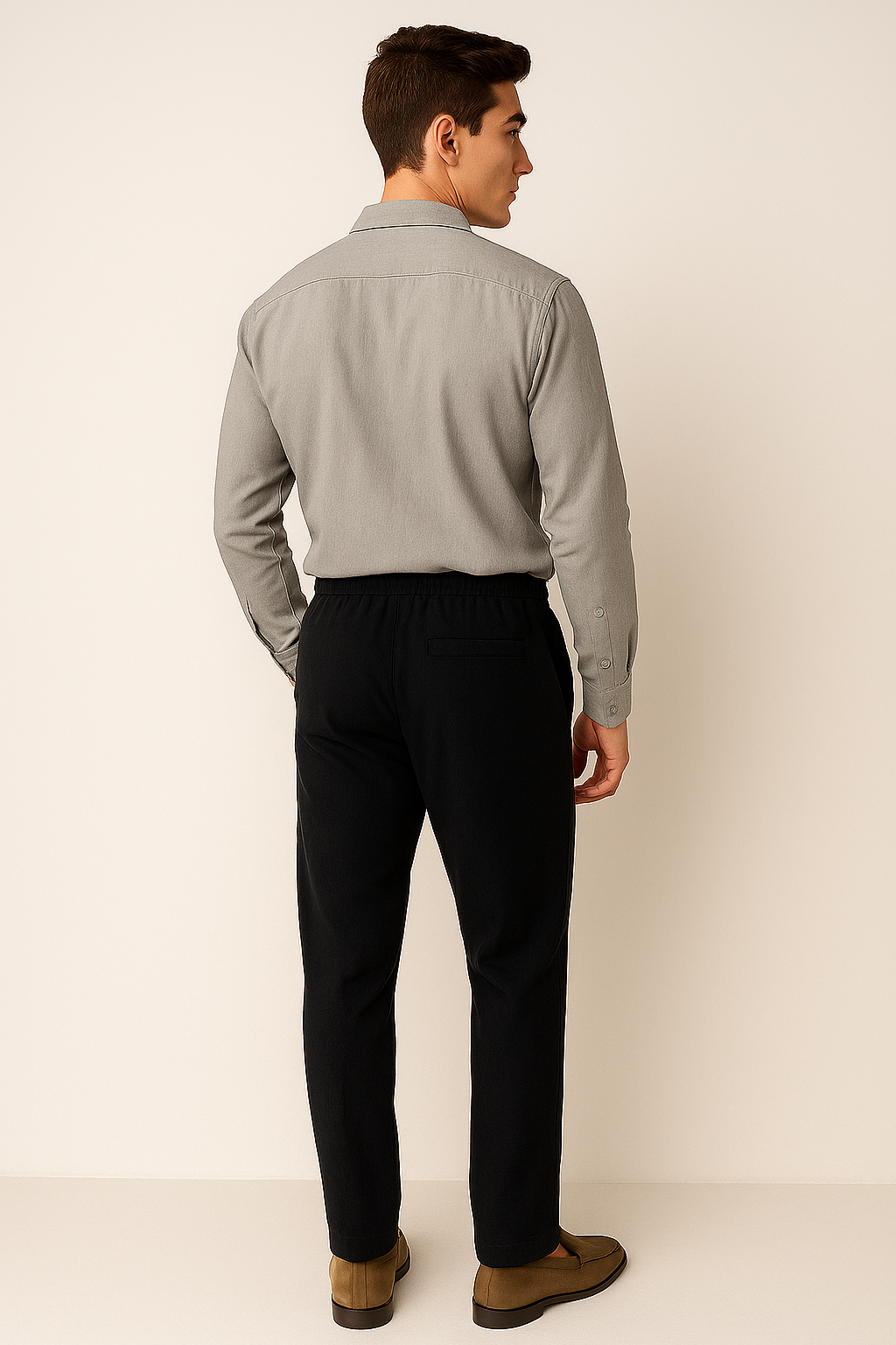 Classic Men's Linen Shirt and Trouser Set - Gray-Black