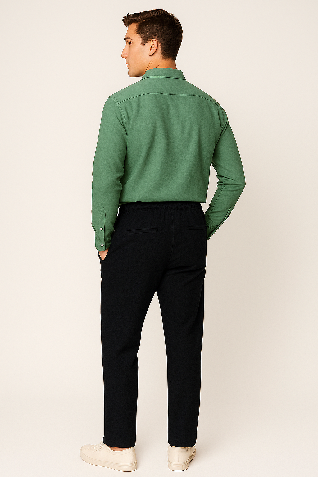 Classic Men's Linen Shirt and Trouser Set - Green-Black