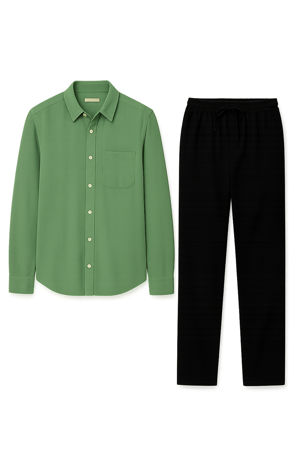 Classic Men's Linen Shirt and Trouser Set - Green-Black
