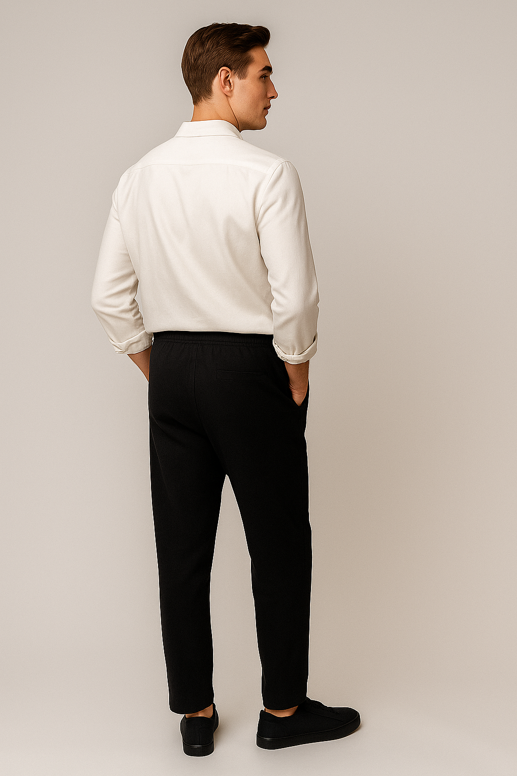Classic Men's Linen Shirt and Trouser Set - White-Black