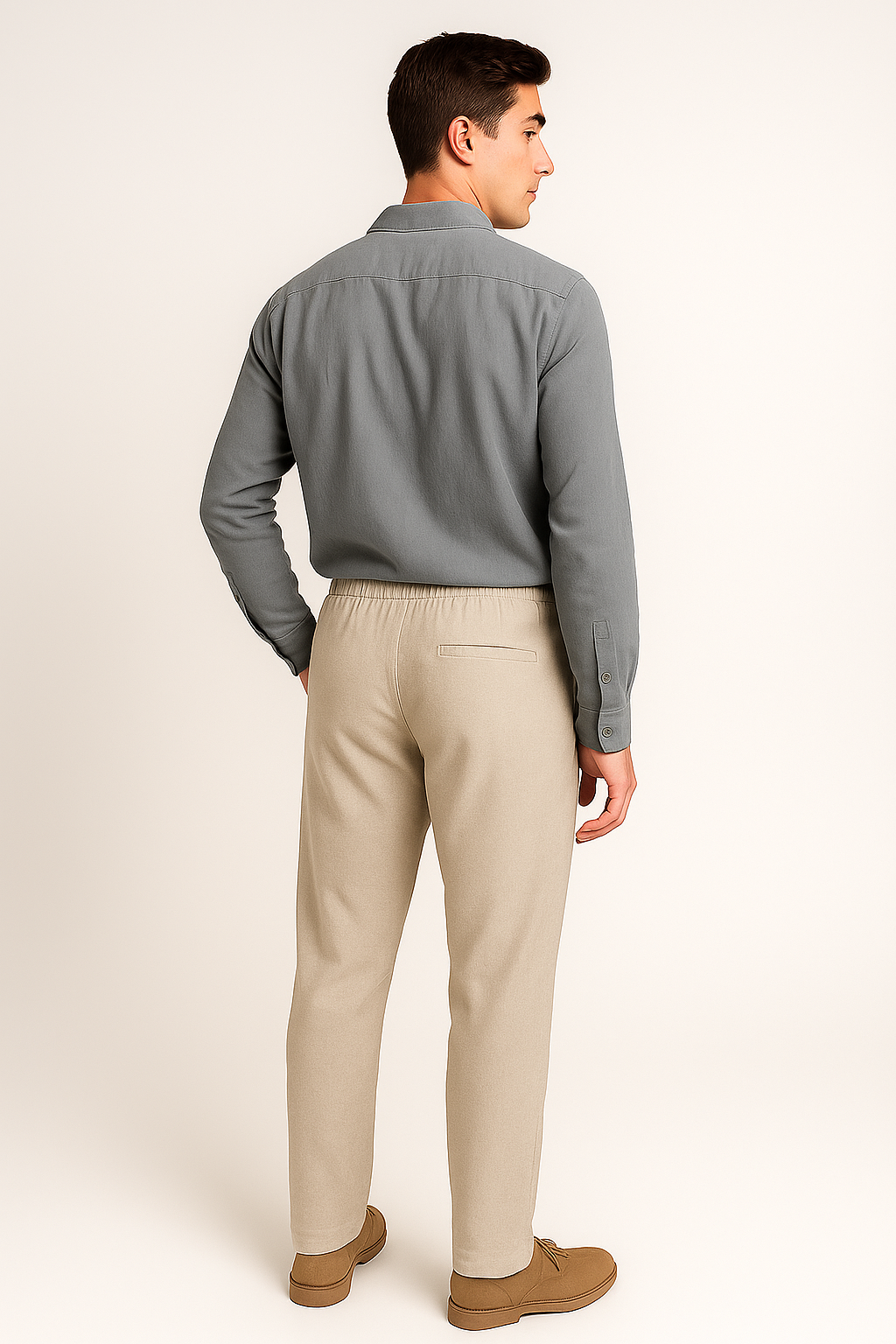 Classic Men's Linen Shirt and Trouser Set - Gray-Beige