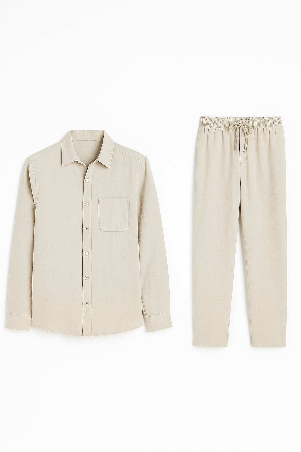 Classic Men's Linen Shirt and Trouser Set - Beige