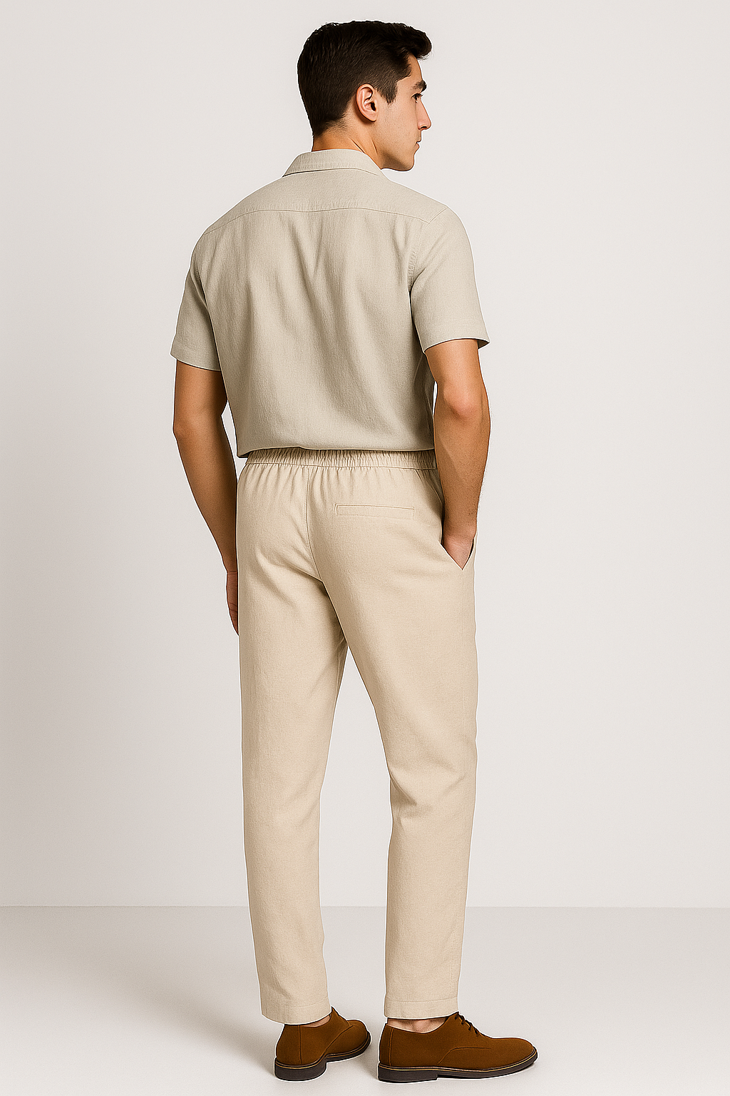 Men's Shirt and Pants Set Gray-Beige