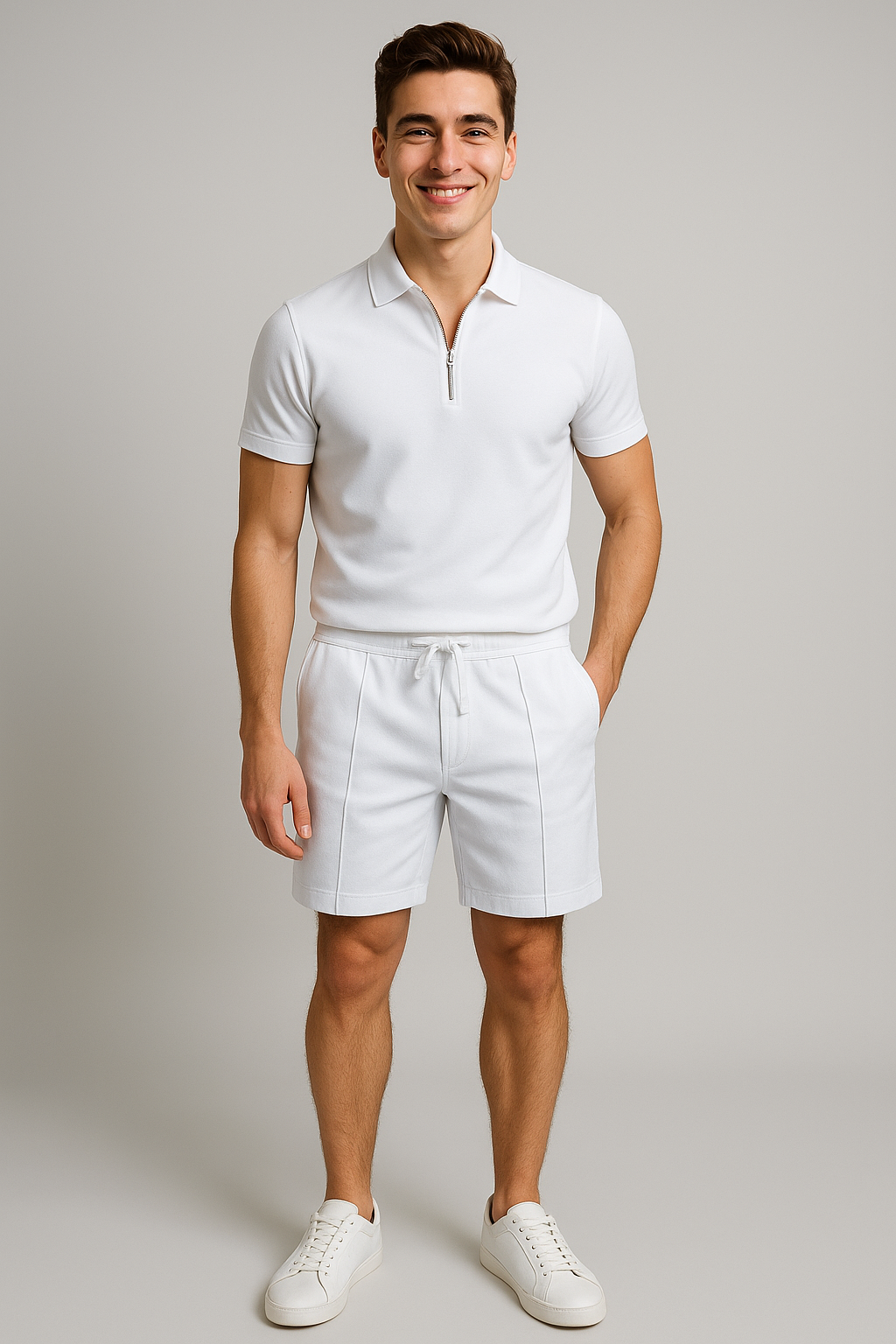 Men’s Polo and Shorts Summer Set White