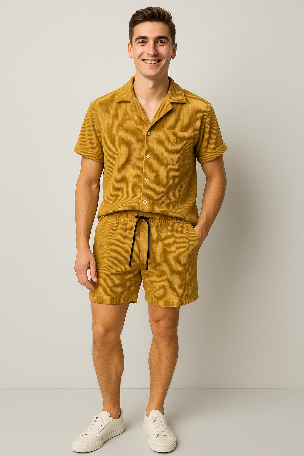 Trendy Men's Corduroy Summer Set – Yellow