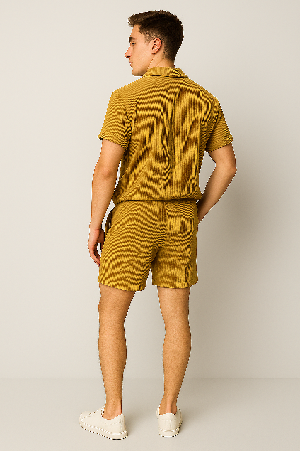 Trendy Men's Corduroy Summer Set – Yellow