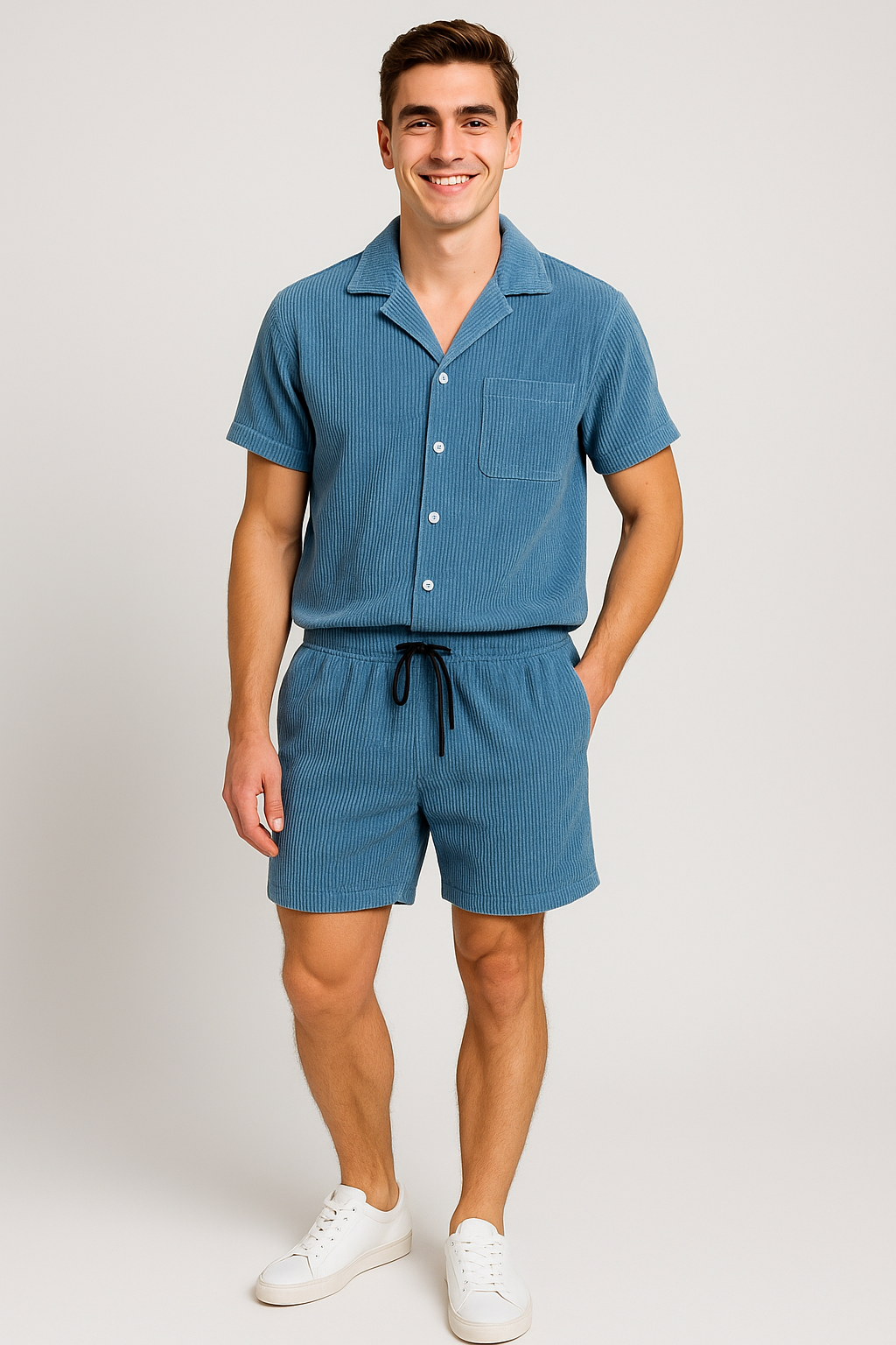 Trendy Men's Corduroy Summer Set – Blue