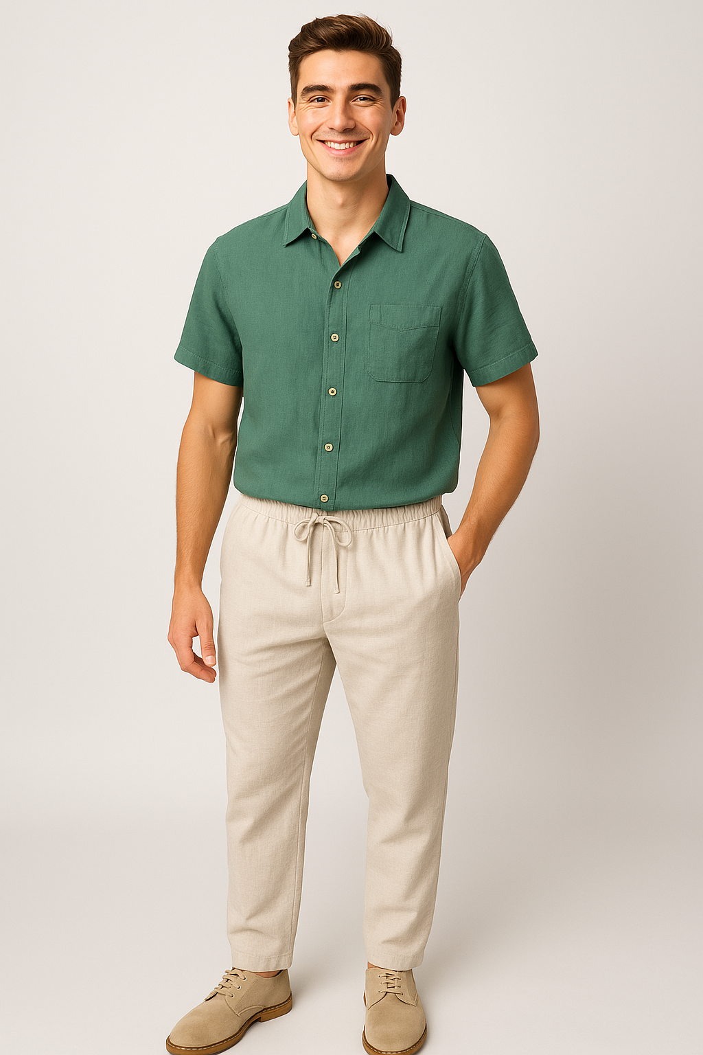Formal Men's Summer Set Green-Beige