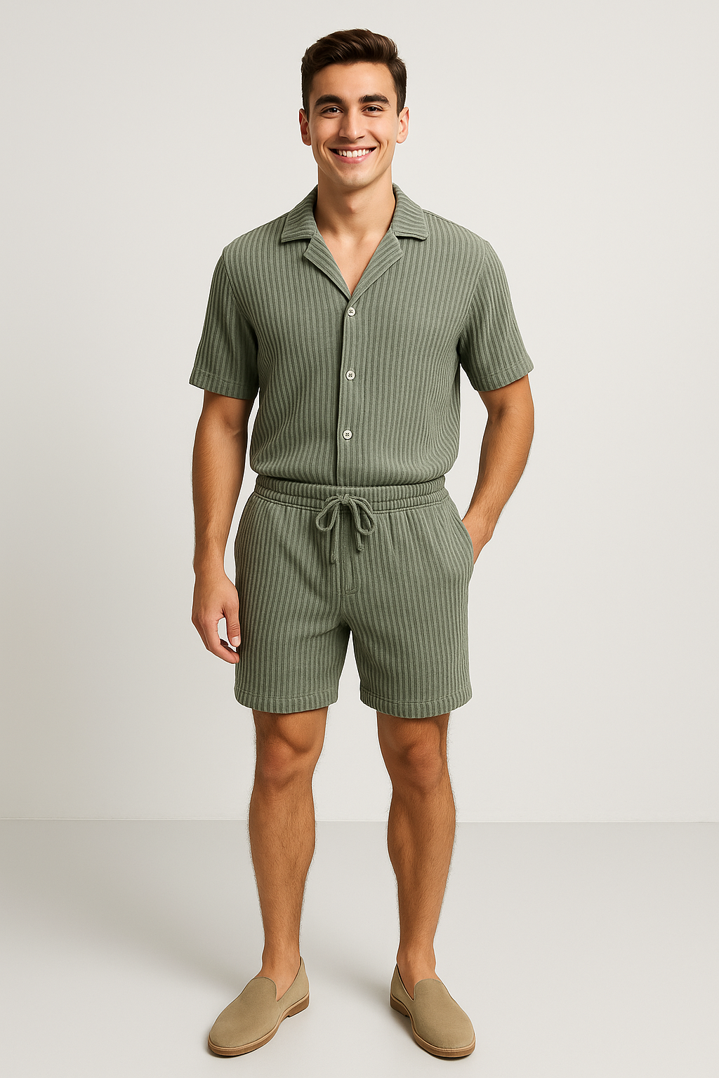 Classic Men’s Shirt and Shorts Set - Gray