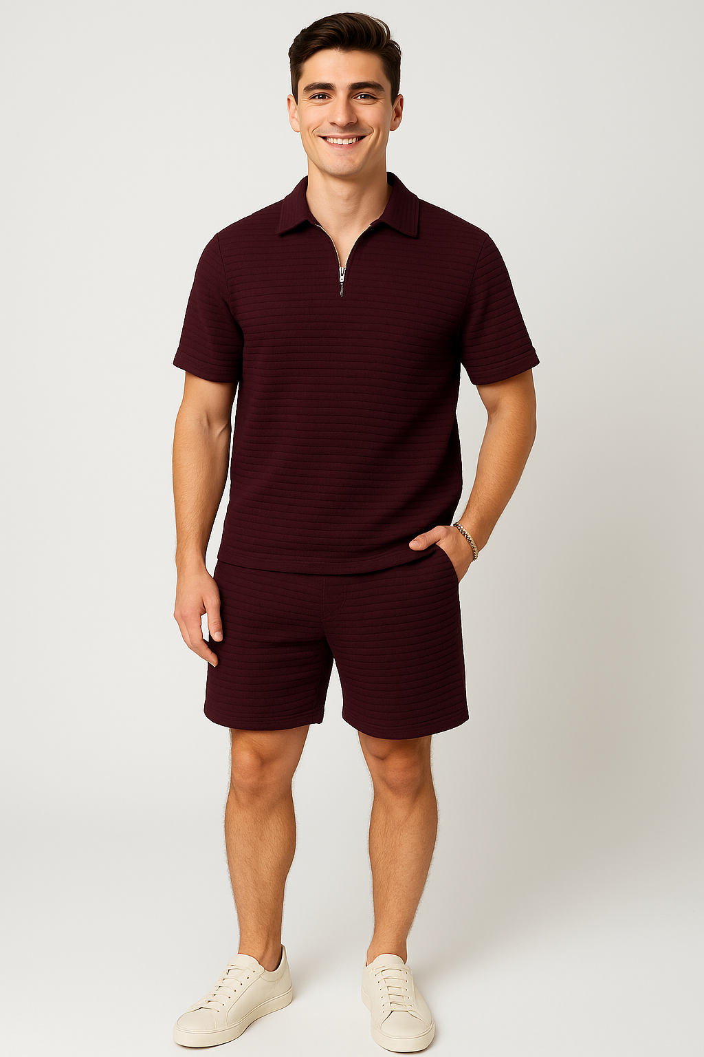 Trendy Men’s Summer Outfit - Wine Red
