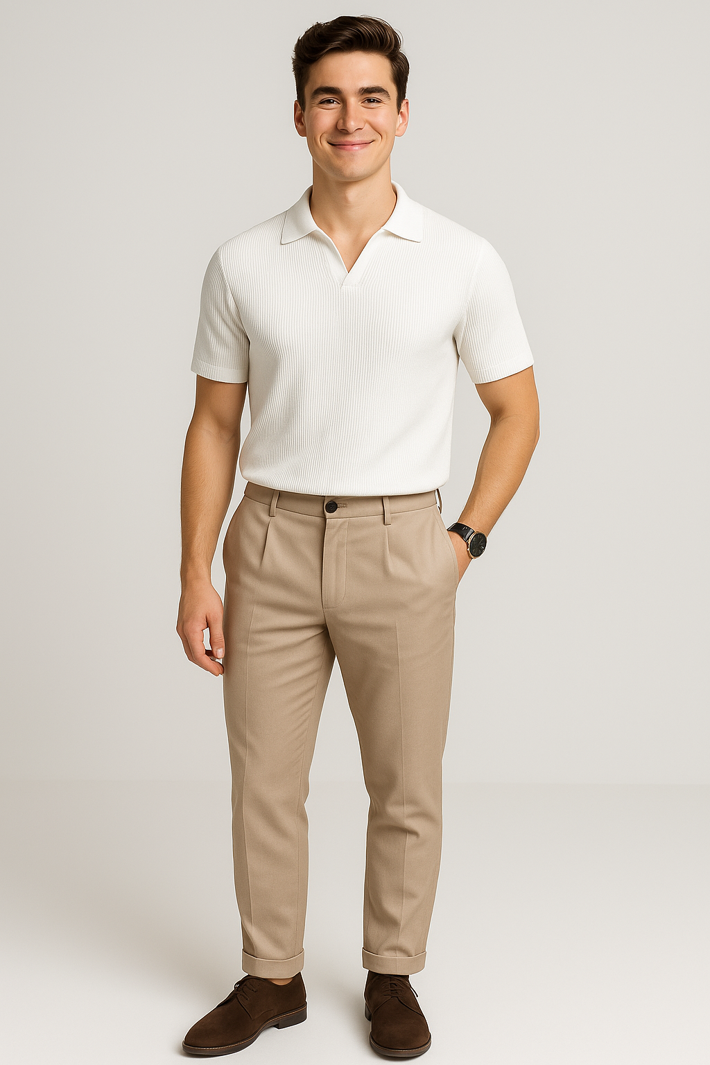 Men’s Casual Polo Shirt – Breathable Short Sleeve Shirt with Classic Fit White