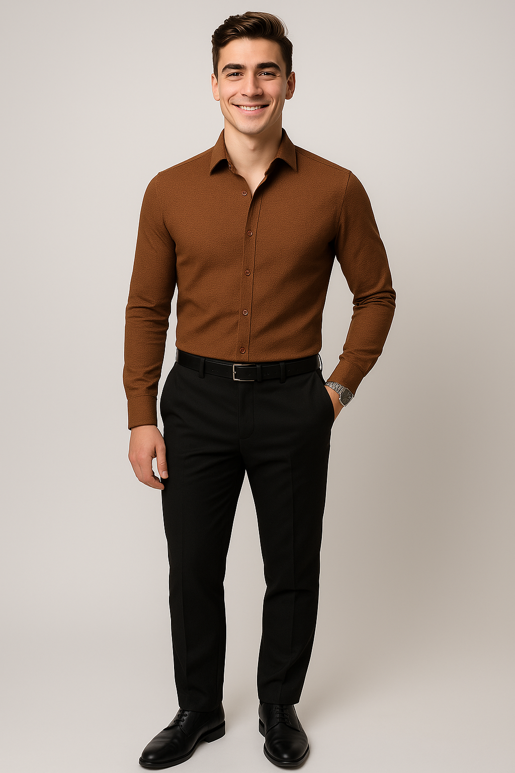 Business Men’s Classic Shirt – Brown