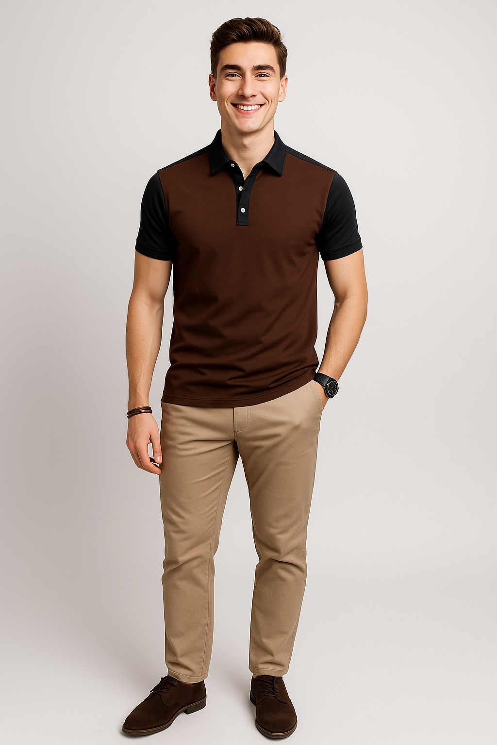 Elegant Men’s Short Sleeve Business Polo Shirt – Brown